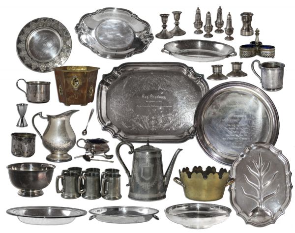 Ray Bradbury Personal Collection of Silver Plates & Dishware -- Including Tiffany Salt Shakers