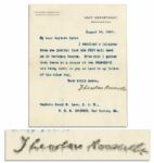 Theodore Roosevelt Typed Letter Signed -- Just Months Before The Spanish-American War -- ...there is a chance of the [USS] DOLPHINS not being down...