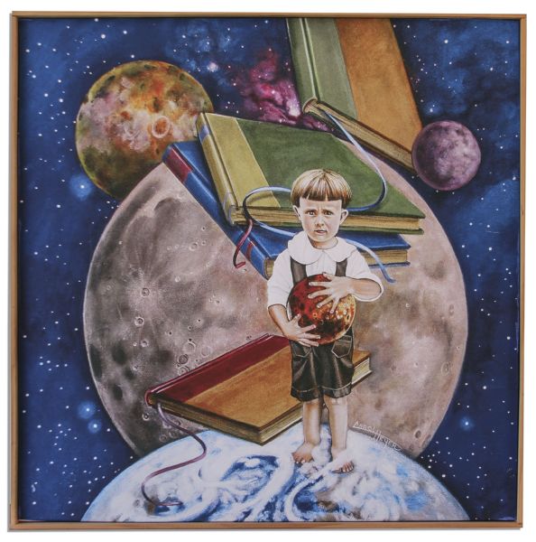 Ray Bradbury Owned Art Lot -- 10 Aldo Sessa Posters, Spaceman Piece & Large Carol Heyer Giclee Print of a Boy Surrounded by Books & Planets
