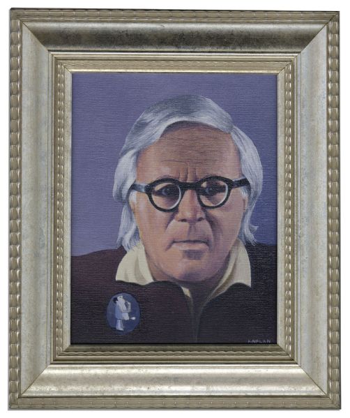 Ray Bradbury Owned Lot of Paintings -- 2 Color Paintings by French Artist Pascal Papisca -- One Framed Portrait of Bradbury -- Largest Measures 22'' x 25'' -- Near Fine -- COA From Estate