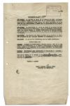 Che Guevara 1961 Political Resolution Signed as Minister of Industry -- In the Wake of the Bay of Pigs Invasion -- Signed ''Che''