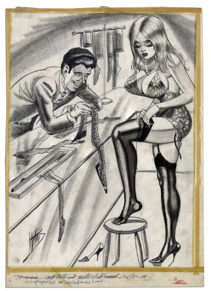 Signed Illustration Drawn by Comic Book Artist Bill Ward -- Illustration Appeared as Back Cover Image of November 1980 Edition of ''Funhouse Magazine''