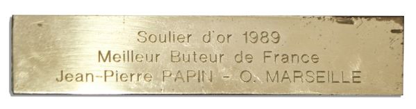 ''Soulier d'or'' Trophy From 1989 Won by the One of the FIFA 100 Top Players, Jean-Pierre Papin -- Awarded for Top Goal Scorer in French Football Ligue 1