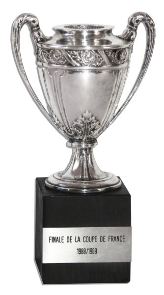 ''La Coupe de France'' Trophy Won by the One of the FIFA 100 Top Players, Jean-Pierre Papin -- Miniature Championship Trophy Was Given Out to Members of the Marseille Squad