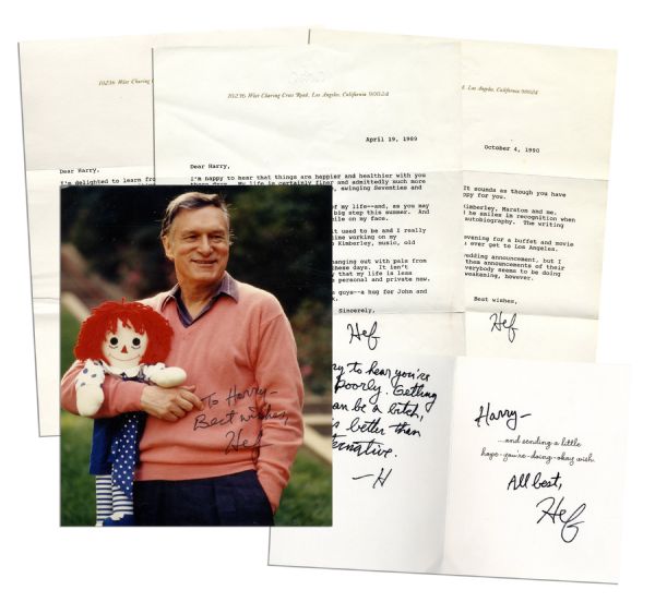 Hugh Hefner Signed Lot of Personal Letters & Photo -- ''...Getting older can be a bitch, but it's better than the alternative- H''