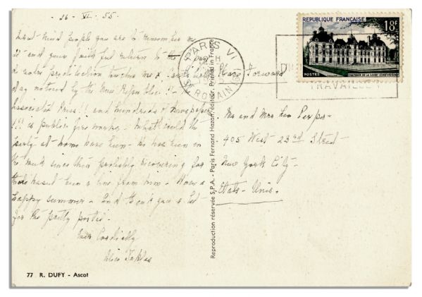 Gertrude Stein's Lover Alice B. Toklas Signed Postcard -- ''...Carl's [Van Vechten] birthday noticed by the New Republic! - the dissociated Press!! And hundreds of newspapers!!!...''