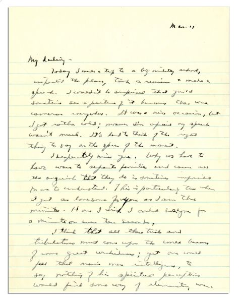 Eisenhower WWII Autograph Letter Signed -- ''...I desperately miss you. Why we have to have wars to separate families and cause all the anguish...they do is...impossible for me to understand...''