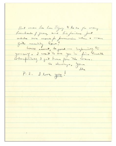 Eisenhower WWII Autograph Letter Signed -- ''...I desperately miss you. Why we have to have wars to separate families and cause all the anguish...they do is...impossible for me to understand...''