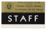 Staff Badge for the Texas Welcome Dinner the Night JFK Was Assassinated