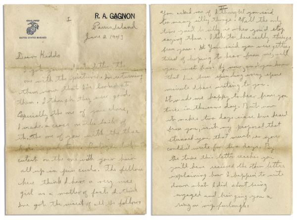 Iwo Jima Hero Rene Gagnon WWII-Dated Autograph Letter Signed -- Ten Pages Long -- ''...even Marines get a lump in their throat and...something gets in their eyes too...they just call it dirt...''
