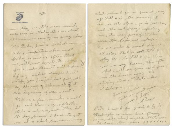 Iwo Jima Hero Rene Gagnon WWII-Dated Autograph Letter Signed -- Ten Pages Long -- ''...even Marines get a lump in their throat and...something gets in their eyes too...they just call it dirt...''