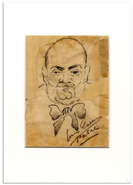 Opera Singer Enrico Caruso Hand-Drawn Caricature, Also Signed by Caruso