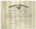 Warren G. Harding Document Signed as President