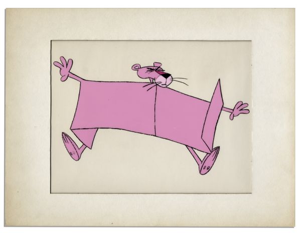 Ray Bradbury Personally Owned Hanna-Barbera Animation Cel Featuring The Pink Panther -- Matted to 13'' x 10'' -- Toning to Mat, Cel Is Near Fine -- With COA From Estate