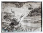 Ray Bradbury Owned Lot of 16 Illustrations -- Portrait Sketch of Bradbury & 15 Prints of the Zodiac, Outer Space -- Sketch Measures 24.25'' x 18'', Some Dampstaining -- With COA From Estate