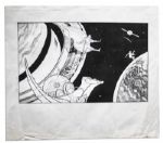 Ray Bradbury Owned Lot of 16 Illustrations -- Portrait Sketch of Bradbury & 15 Prints of the Zodiac, Outer Space -- Sketch Measures 24.25'' x 18'', Some Dampstaining -- With COA From Estate