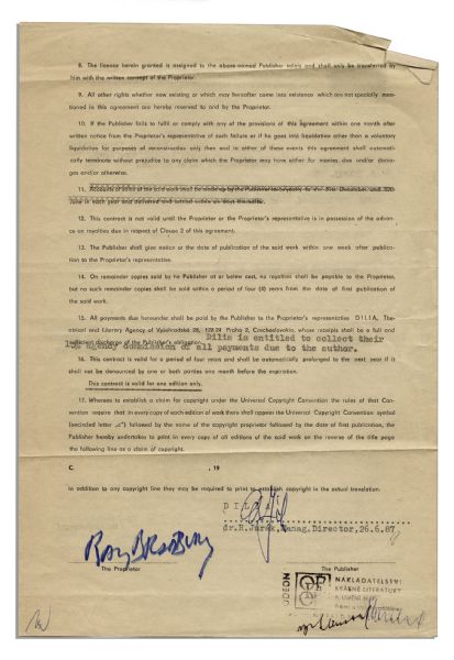 Ray Bradbury Contract Signed for the Czech Translation & Publication of His Selected Works