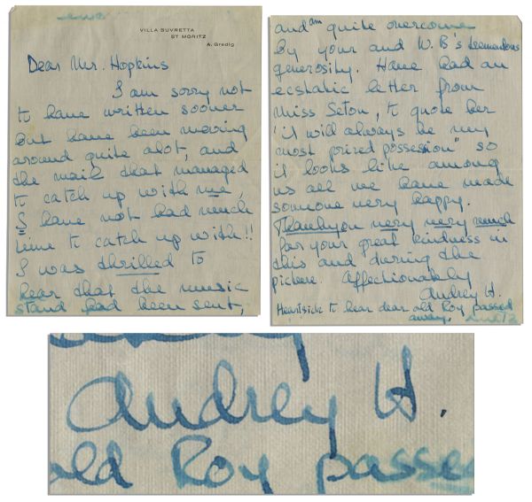 Audrey Hepburn Autograph Letter Signed to ''My Fair Lady'' Set Designer -- ''...Thank you very very much for your great kindness in this and during the picture...''