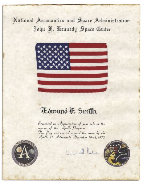 United States Flag Flown to the Moon on Apollo 17 -- Rare