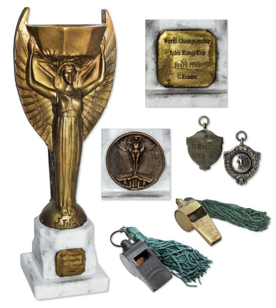 FIFA Jules Rimet World Cup Trophy Bestowed Upon a British Referee in 1950 -- Together With the Referee's Game-Used Memorabilia, Including Two Whistles Instrumental to the Final Match