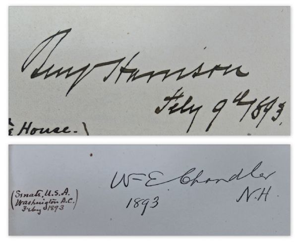 Autographs of Benjamin Harrison as President & Rutherford B. Hayes 10 Days Before His Death -- Plus 33 More Historical Signatures Including Vice President Morton & John Sherman