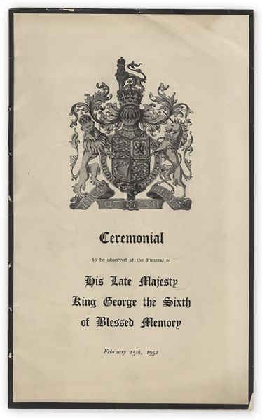 Lot of Ceremonial Material From the Funeral of King George VI in 1952 -- Includes Invitation & Ceremonial Booklet