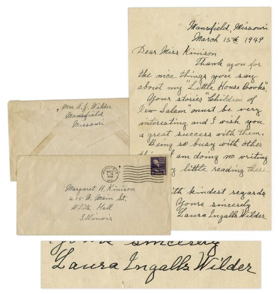 Laura Ingalls Wilder Autograph Letter Signed -- ''...the nice things you say about my 'Little House Books'...''