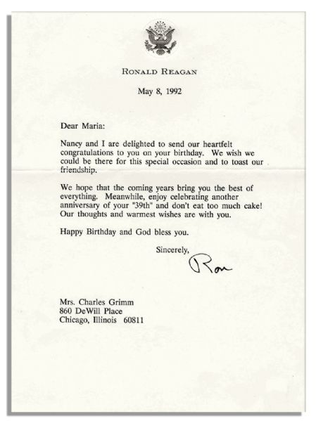 Ronald Reagan Typed Letter Signed -- ''Happy Birthday and God Bless You''