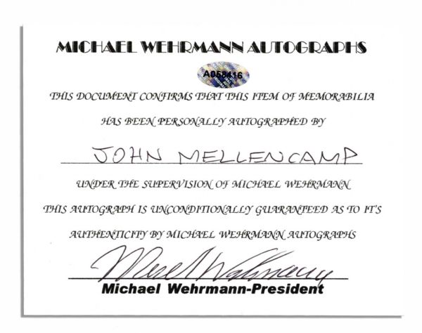 Glossy, 8 x 10 Signed Photo of American Rocker John Mellencamp -- Very Good Condition -- With Wehrmann COA