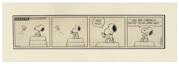 Snoopy & Woodstock ''Peanuts'' Strip Hand Drawn by Charles Schulz