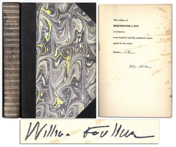 Nice, Clean William Faulkner Signature in His Novel ''Requiem for a Nun''