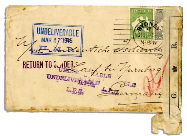 1914 Wartime Postal Cover to Germany, Marked ''Undeliverable'' -- With Letter Stating ''...Owing to the most regrettable War...we beg to refrain from continuing our business relations...''