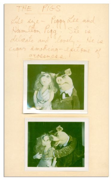 Jim Henson Handwritten Character Description of the Premiere Version of Miss Piggy From Her 1974 Television Debut -- With Polaroid Photos