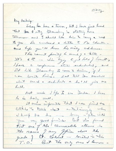 General Dwight Eisenhower WWII Autograph Letter Signed to His Wife, Mamie -- ''...Don't tell Gen. Marshall about such a schedule or he'll give me hell...''