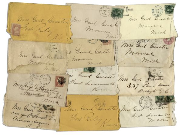 Lot of 26 George Custer Envelopes Made Out in His Hand to his Wife -- ''Mrs. Genl Custer''