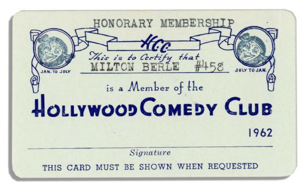 Milton Berle's Membership Card to the Hollywood Comedy Club in 1962