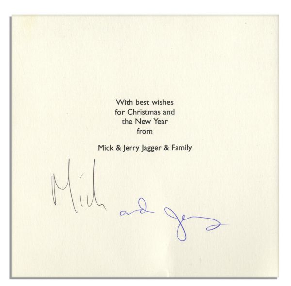 Mick Jagger & Jerry Hall Signed Christmas Card