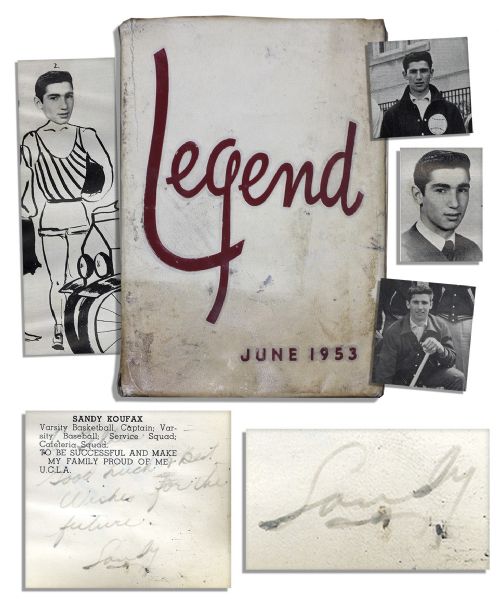 HOFer Sandy Koufax Signed High School Yearbook -- ''...To be successful and make my family proud of me...'' -- With JSA LOA