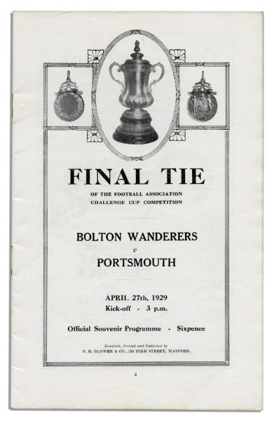 Program From the F.A. Cup Final in 1929 Between Bolton & Portsmouth