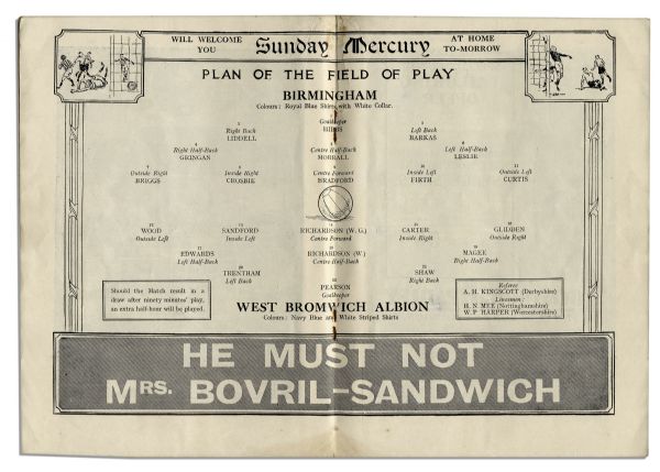 Exceedingly Rare Official Program for the 1931 F.A. Cup Finals -- In Which Two Midlands Rivals Competed, as the Only West Midlands Local Derby in the Cup's History