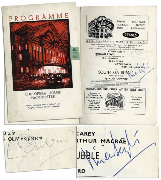 Vivien Leigh & Laurence Olivier Signed Program From Their Stage Production ''South Sea Bubble'' -- From the Opera House Manchester in 1956