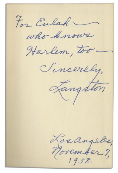 Rare Signed & Inscribed First Edition of Langston Hughes' Novel, ''Tambourines to Glory''