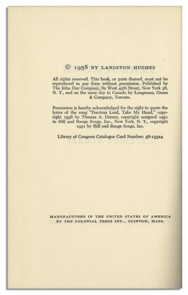 Rare Signed & Inscribed First Edition of Langston Hughes' Novel, ''Tambourines to Glory''