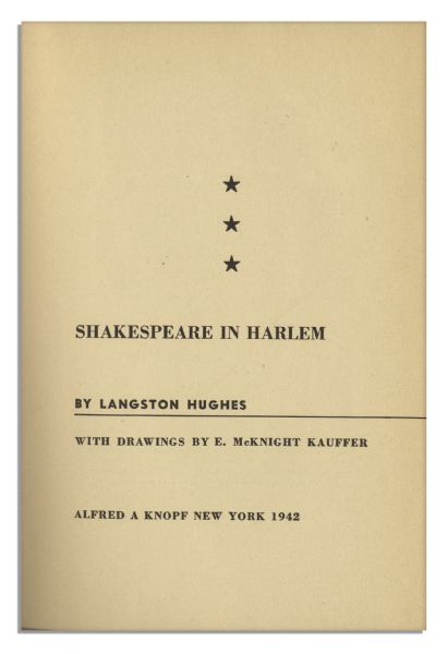 Langston Hughes Signed First Edition of ''Shakespeare in Harlem''