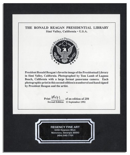 Ronald Reagan Signed Lithograph of His Presidential Library