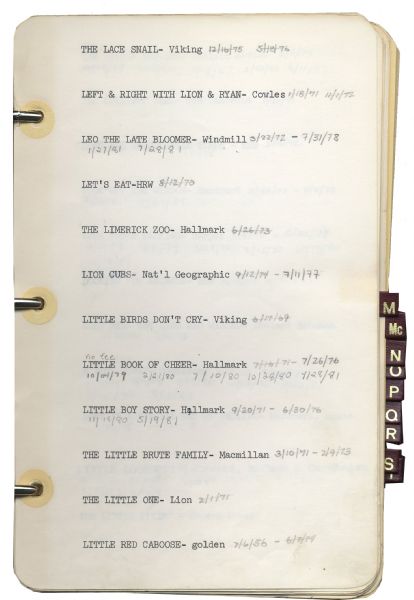 Detailed Production Log From ''Captain Kangaroo'' -- Cataloging Children's Books From the Show's ''Reading Stories'' Segment