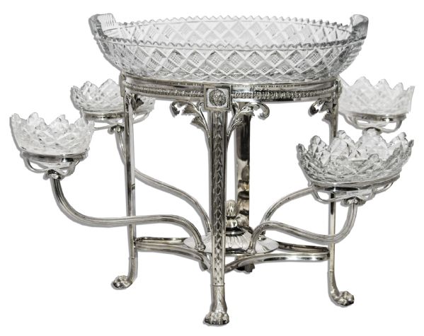 King George III Style Silver & Cut-Glass Epergne With Plated Mirror Plateau -- From 1803