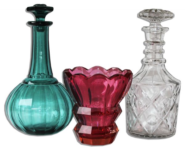 Beautiful Lot of Crystal Pieces Owned by Greta Garbo -- Two Decanters & One Scalloped Vase