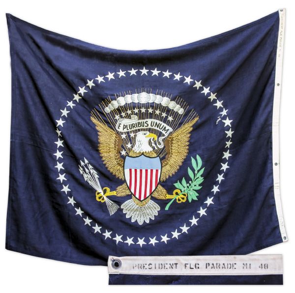 White House Flag Presidential Flag From the Truman Administration Used for Presidential Parades in 1948 -- Grand Cloth Flag in Full Color Measures 75'' x 59''
