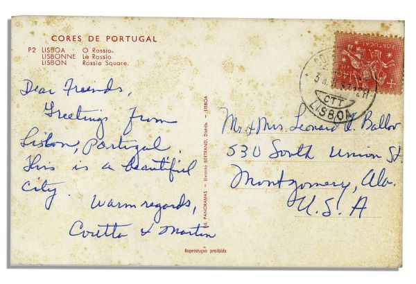 Postcard Signed by Coretta Scott King --  Filled Out Entirely in Her Hand & Signed ''Coretta & Martin''